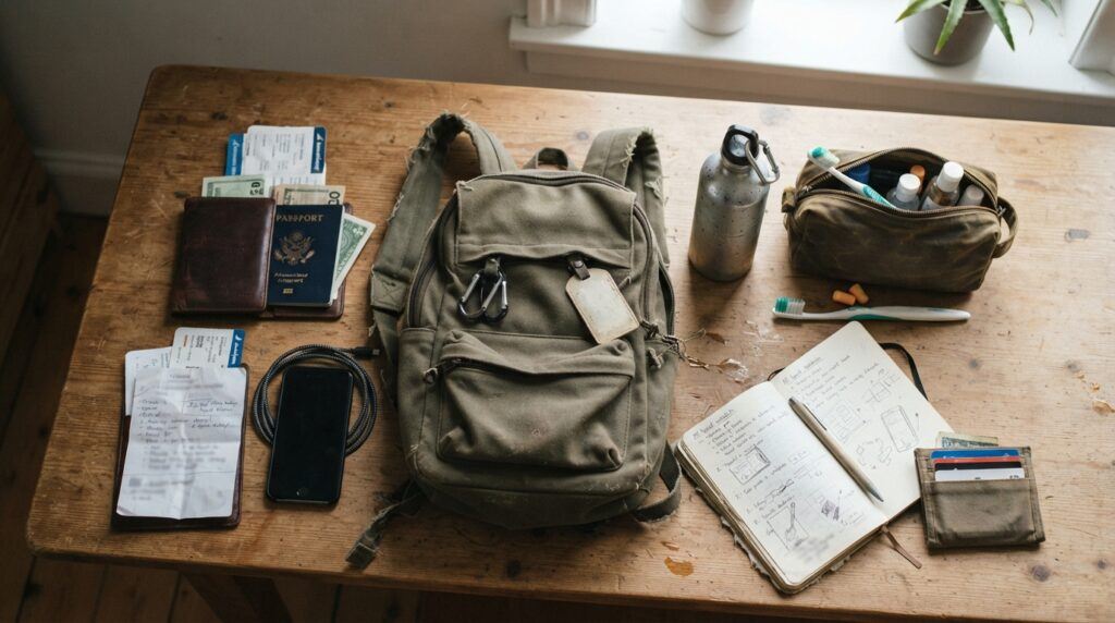 Solo travel checklist and essentials prepared before departure