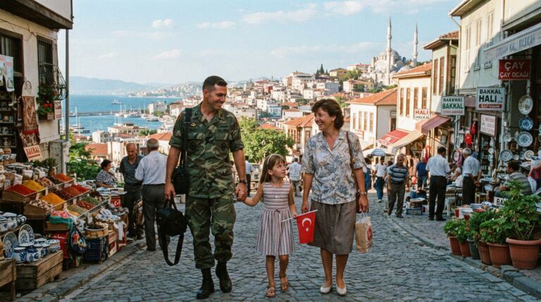 An American family walking through the streets in a bazzar in Izmir Turkey