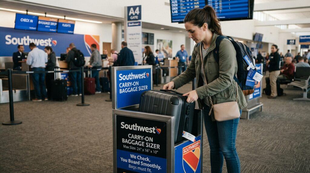 Southwest baggage rules have changed, person measuring luggage