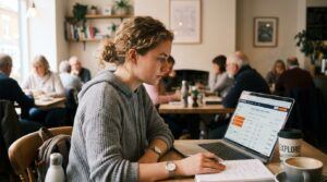 Traveler comparing cheap flight options on a laptop